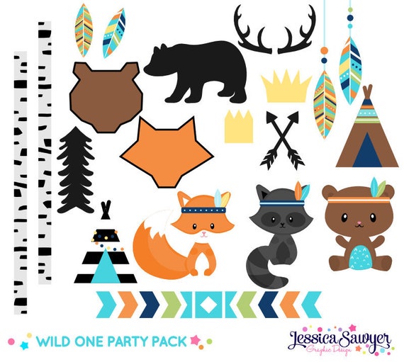 INSTANT DOWNLOAD, Wild One Clipart with woodland animals Il_570xn