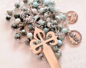 Rosary - Larimar St James & John Brother Apostles - St James of Compostela Cross - Sterling Silver