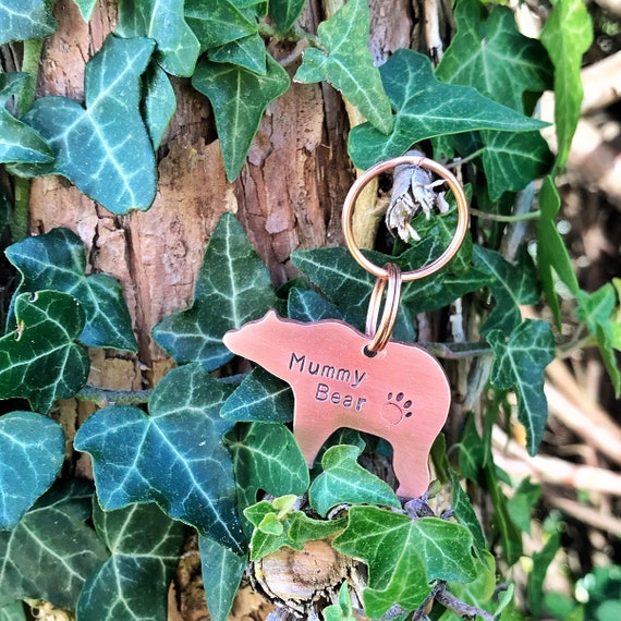 Bear Dog Tag, Hand Stamped Tag, Hand Cut Copper, Brass, Aluminium
