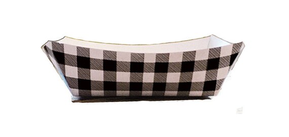 Black and White Buffalo Plaid Paper Food Tray - Set of 12 Il_570xn