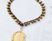 Bracelet - Divine Mercy / Jesus I Trust In You 21x30mm & Amethyst 18mm - 18K Gold Vermeil - Parisian Chain