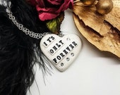 Labyrinth Necklace, valentine gift, white heart necklace, It's Only Forever, David Bowie, Wedding, Crystals, Jareth The Goblin King