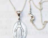 Necklace - French Miraculous Medal Sterling Silver - 21x33mm + 18 inch Italian Sterling Silver Chain