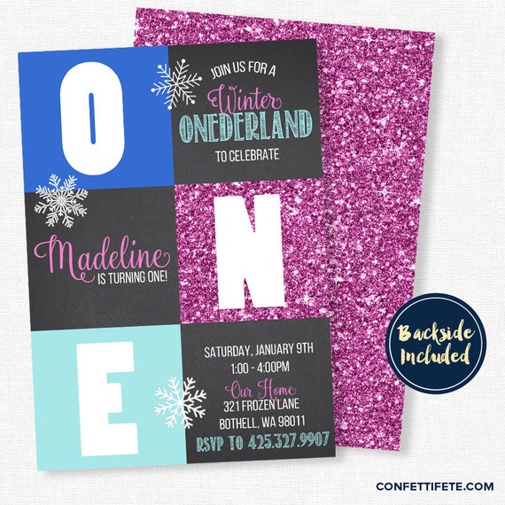 Snowflake Birthday Invitation, Winter Birthday Invitation, First Birthday Invitation, Frozen Party Invitation, ONE Birthday Invitation Il_570xn