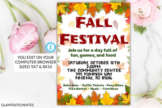 Fall Festival Flyer Template Invitation Editable Printable ...