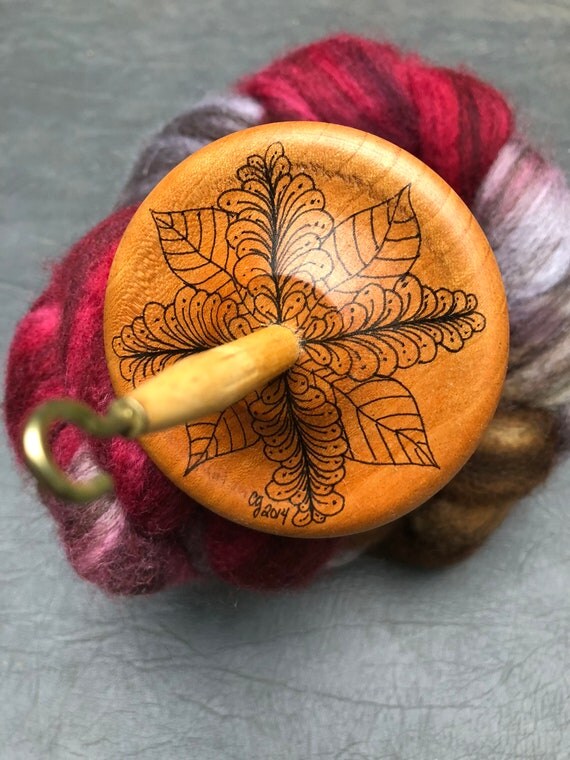Tangled Hand turned Cherry drop spindle whorl