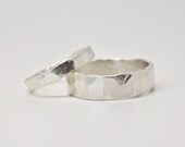 Wedding Band Set - Two Flat Hammered Silver Rings - Sterling Silver - Men's - Women's - His and Hers - Hammered - Recycled