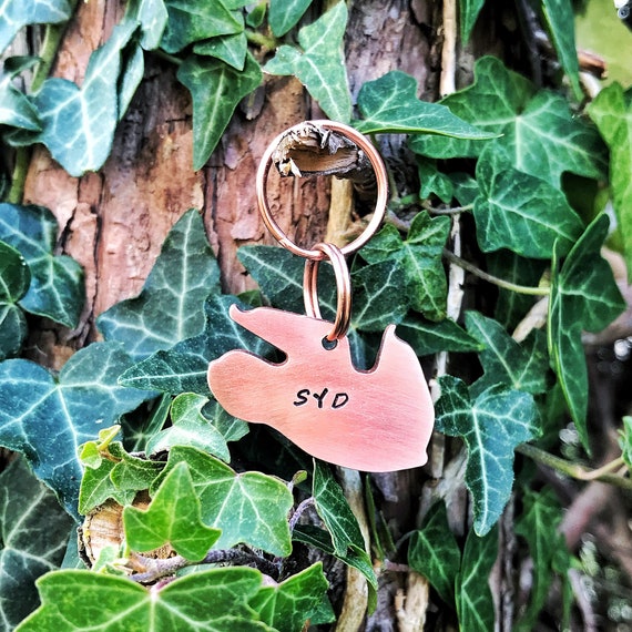 Sloth Dog Tag, Hand Stamped Tag, Hand Cut Copper, Brass, Aluminium