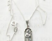 Necklace - TINY Notre-Dame-de-la-Garde Sterling Silver 9.5x26mm + 18 Inch Italian Sterling Silver Chain