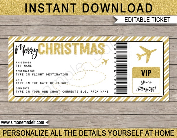 christmas gift airplane ticket printable boarding pass surprise