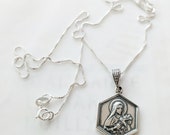 Necklace - St Therese of Lisieux 17x23mm - Sterling Silver + 18 Inch Italian Sterling Silver Chain