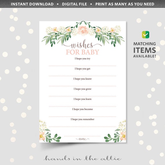 Printable wishes for baby card, hopes and messages, baby shower game cards, blank paper games 