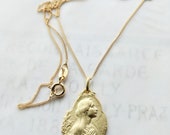 Necklace - Blessed Virgin Mary 18K Gold Vermeil Medal - 18x22mm + 18 Inch Italian 18K Gold Vermeil Chain