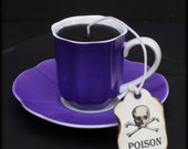 Mini Black Tea Cup Candle | Purple Espresso Cup & Saucer | Black Currant Rose Scented | Poison Tea Tag | Goth Home Decor | Wonderland