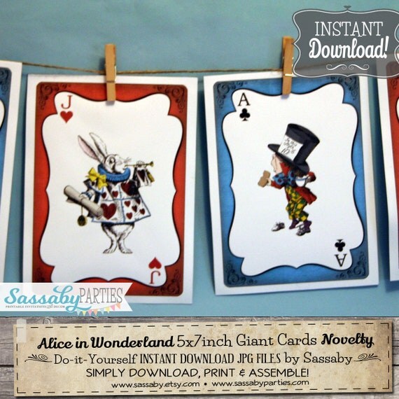 Alice in Wonderland Giant Cards - INSTANT DOWNLOAD - Printable Birthday, Baby Shower, Party Decoration, White Rabbit, Decor, Queen of Hearts Il_570xn