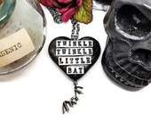 Alice in Wonderland necklace, black bat necklace, twinkle twinkle little bat, black heart, glitter heart