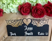 Spider web place cards laser cut name escort tags halloween gothic table setting spooky printed