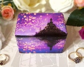 Tangled Wedding Inspired Double Ring Box / Rapunzel Wedding Ring Box Purple , Tangled Lanterns , Castle