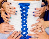 Sensational Blue and White Custom Designed Wedding Dress, Blue Bridal Gown