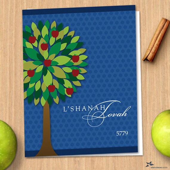 Printable Apple Tree Rosh Hashanah Blue Jewish Clean 12 months 5779 graphic regarding Rosh Hashanah Greeting Cards Printable referred to as Printable Apple Tree Rosh Hashanah Blue Jewish Clean 12 months 5779