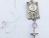 Necklace - Sainte Thérèse Antique Photo Book - French Silver w/ Amethyst and Sterling Silver Crucifix