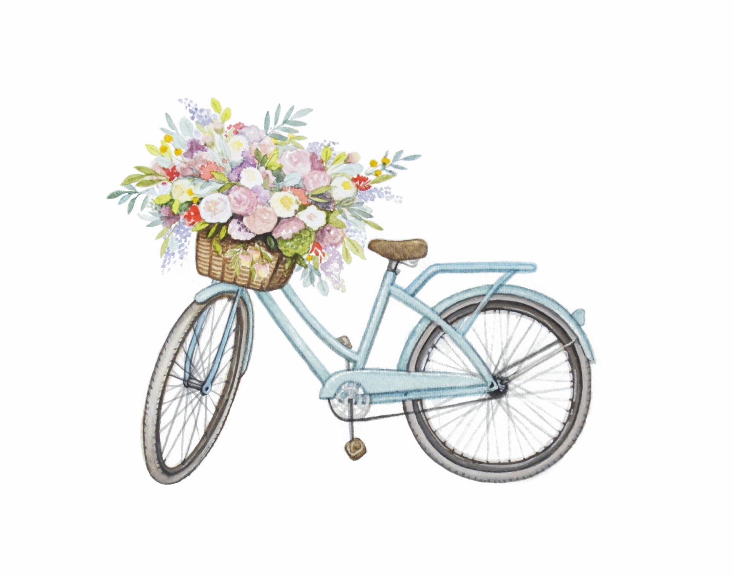 Винтажный велосипед с цветами акварелью