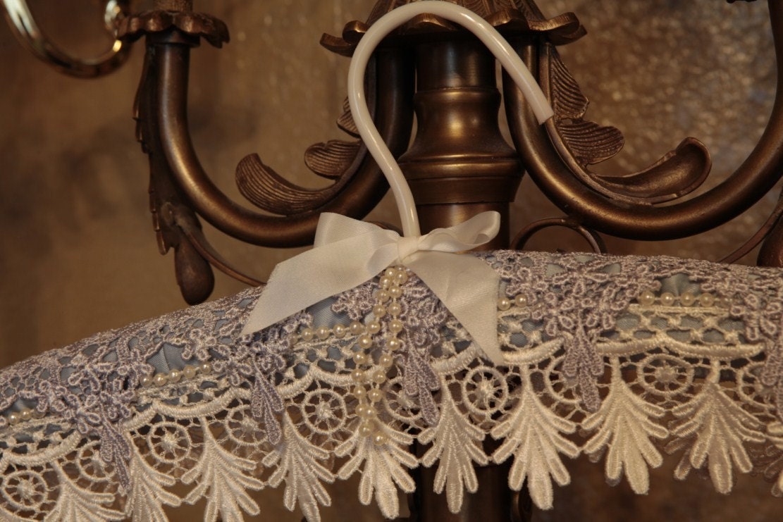 WEDDING HANGER - Something Blue - Padded Wedding Hanger - Blue and White Venise Lace with Fancy Trimming