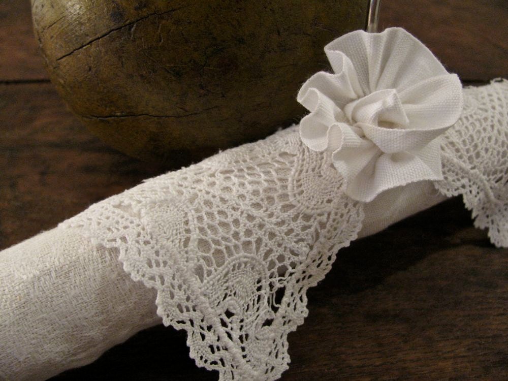 Vintage French Linen Padded Baby Hanger and Organic Taffeta Ribbon Accent