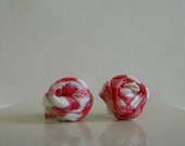 Red and White Gingham Fabric Rosette Earrings