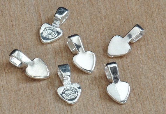 50 Small Shiny Silver Plated  Heart Bails use for your Scrabble Tiles and Glass Pendants