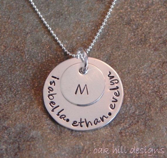 hand stamped necklace-sterling silver custom personalized jewelry-silver family circle