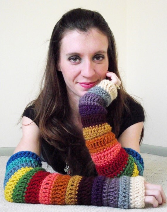 Bohemian Arm Warmers - Crocheted Fingerless Gloves by MegansMenagerie on Etsy