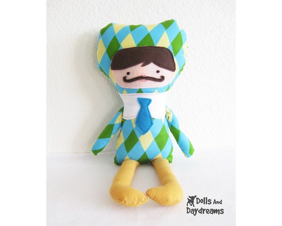 Boy Cloth Doll PDF Sewing Pattern with Mustache
