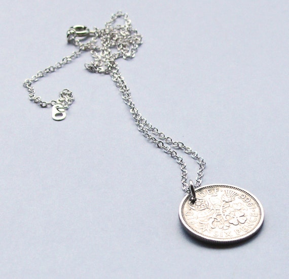 1966 Sixpence Vintage Coin Pendant Necklace by beadingshaz on Etsy