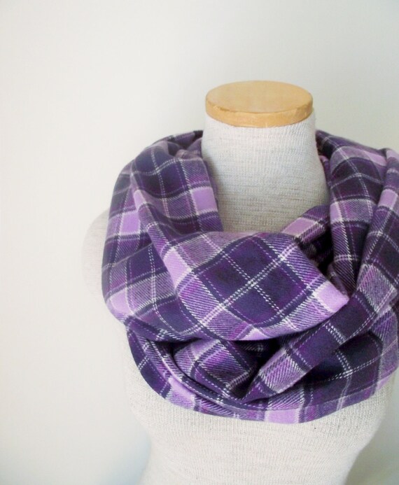 Infinity Scarf Preppy Purple Plaid Flannel Cotton Cowl - Unisex by MegansMenagerie on Etsy