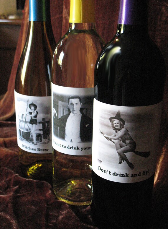 Funny Halloween Party Decor wine/booze labels by picardcreative