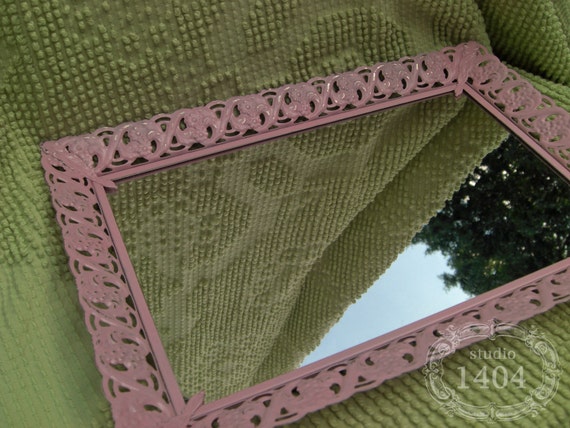 Shabby Chic Pink Vintage Mirrored Vanity Tray