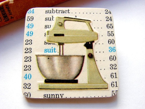 Big Wood Pin Brooch Kitchen Mixer Decoupage Collage by mimiandlucy