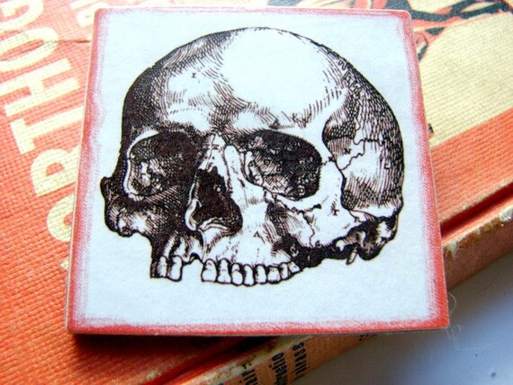 Big Pin Brooch Skull  Paper and Chipboard Decoupage by mimiandlucy