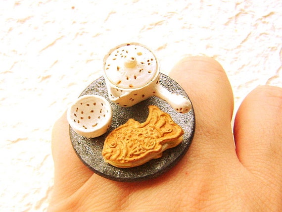 Traditional Japanese Food Ring  Green Tea by SouZouCreations