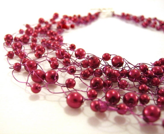 Knitted Wire Necklace Statement Jewelry Cranberry by frenchsoul on etsy