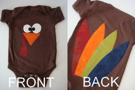Little Turkey Thanksgiving onesie or shirt with feathers on the back size 12-18 months
