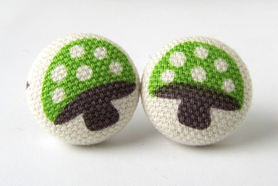 Mushroom earrings kawaii green brown white kid by KooKooCraft