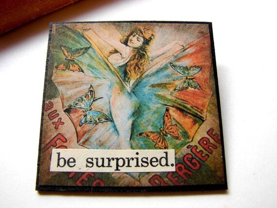 Pin Brooch Be Surprised Paper and Chipboard by mimiandlucy on Etsy