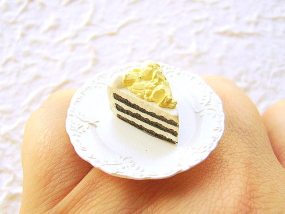 White Chocolate Cake Ring Kawaii Food Jewelry by SouZouCreations