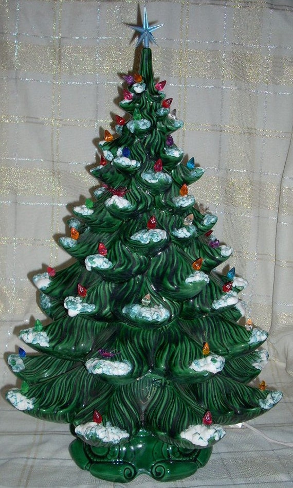 Vintage Lighted Atlantic Ceramic Christmas Tree 25"