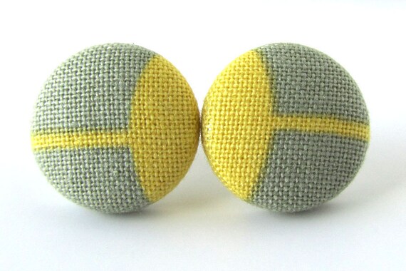Post earrings studs grey gray mustard yellow by KooKooCraft
