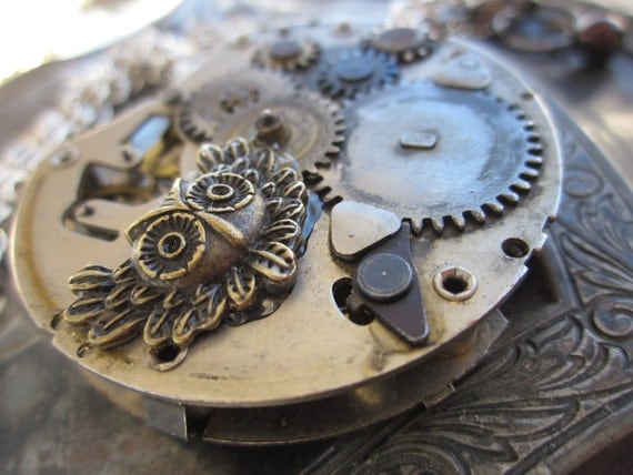 Steampunk Owl Pocket Watch  Pendant Necklace