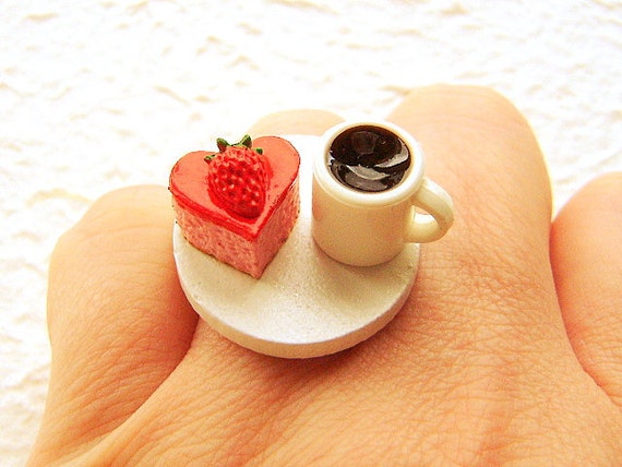 Kawaii Food Valentine Ring Coffee Heart Cake by SouZouCreations