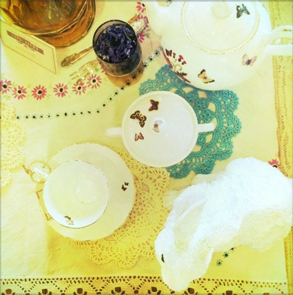Crochet Vintage doily and coasters set petrol by faustapink900